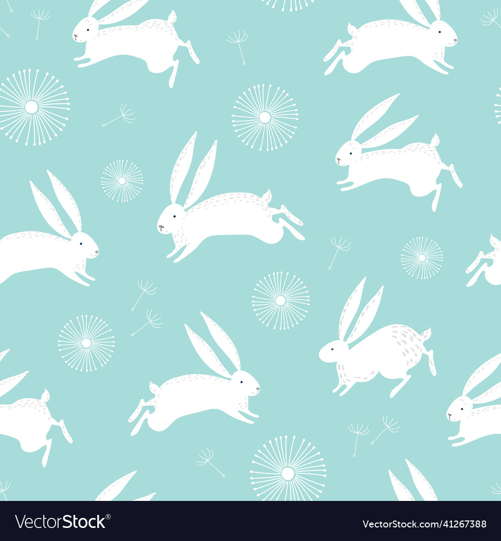 Seamless pattern with white hare or rabbit