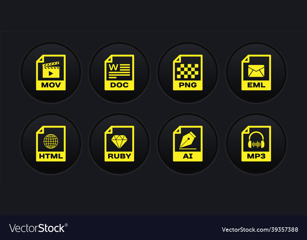 Set html file document eml ruby ai png and doc vector image Set html file document eml ruby ai png and doc