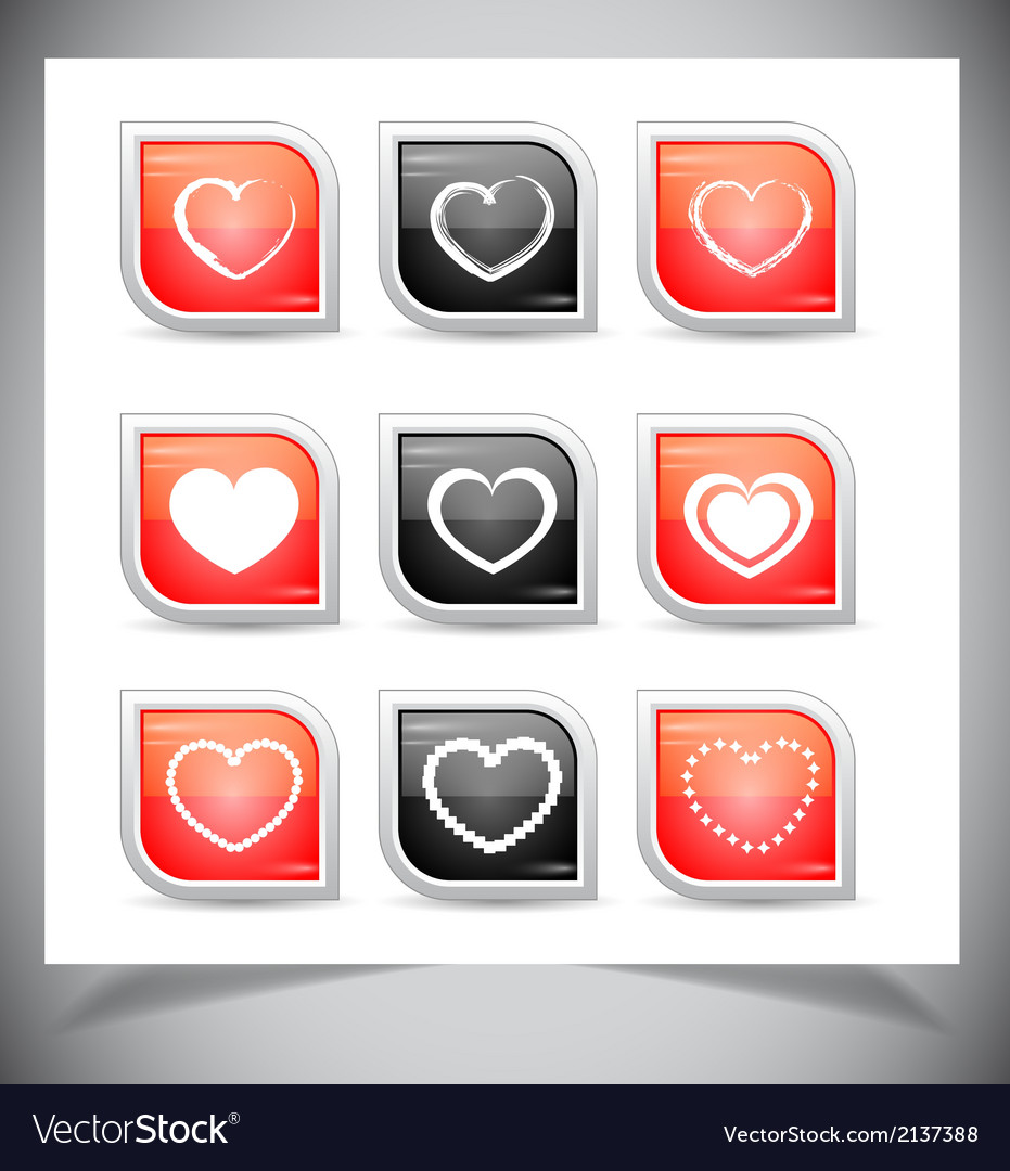 Set of heart buttons