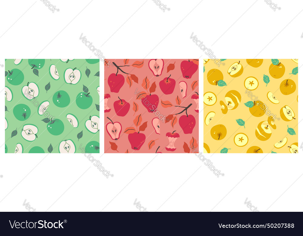 Set of seamless patterns with apples Vector Image Set of seamless patterns with apples
