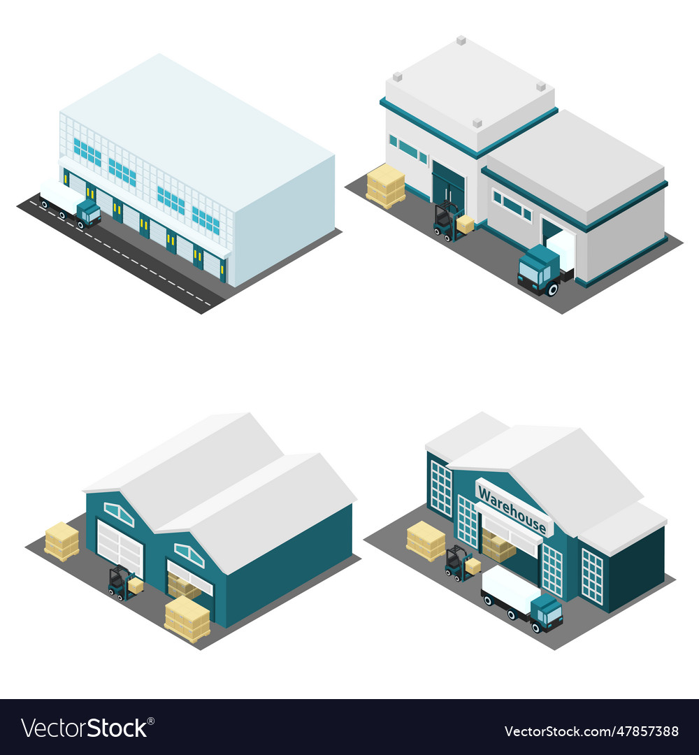 Warehouse isometric icons set isometric Royalty Free Vector