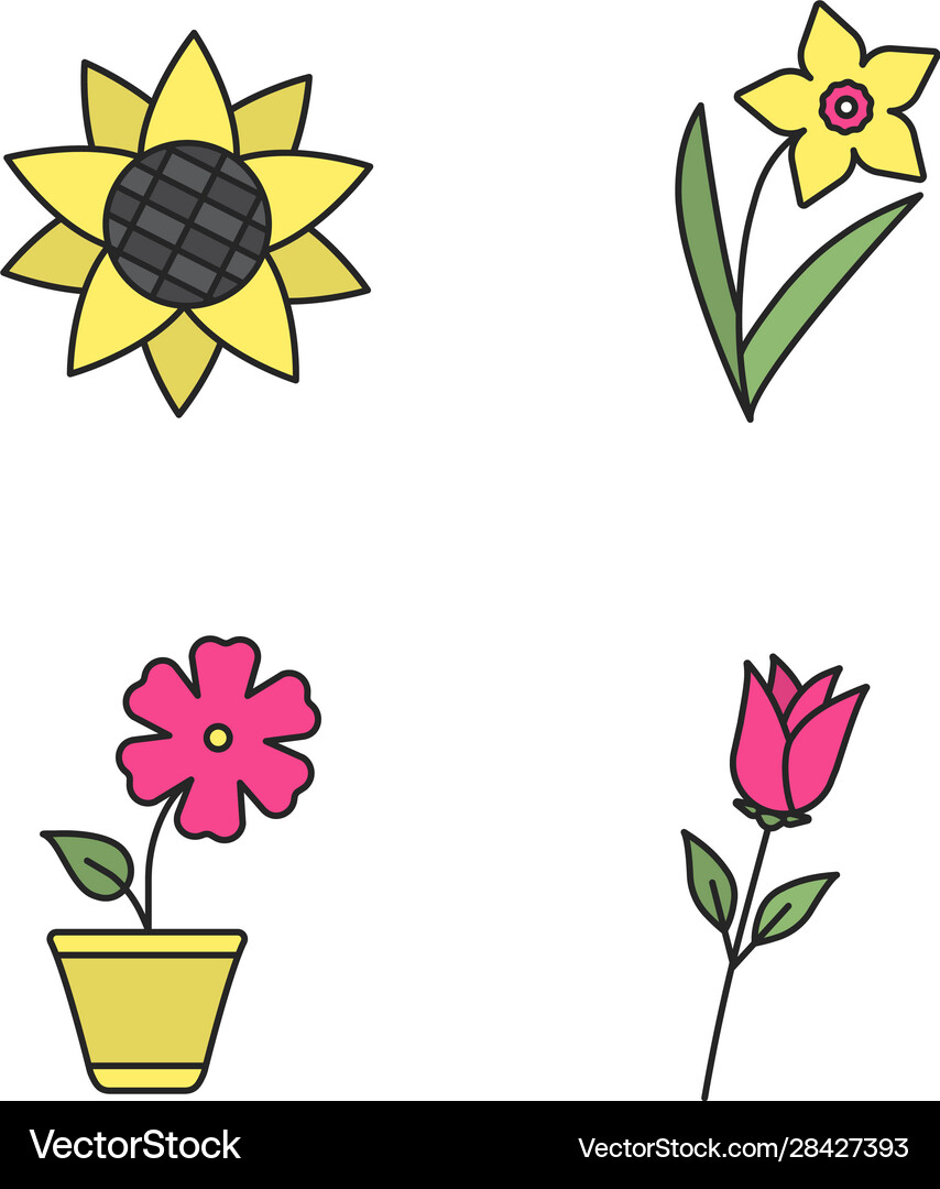 Flowers color icons set Royalty Free Vector Image