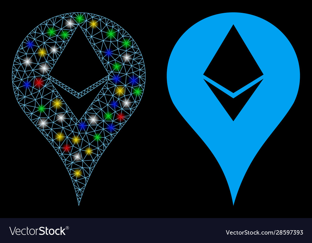 Glossy mesh 2d ethereum map marker icon with flash vector image Glossy mesh 2d ethereum map marker icon with flash