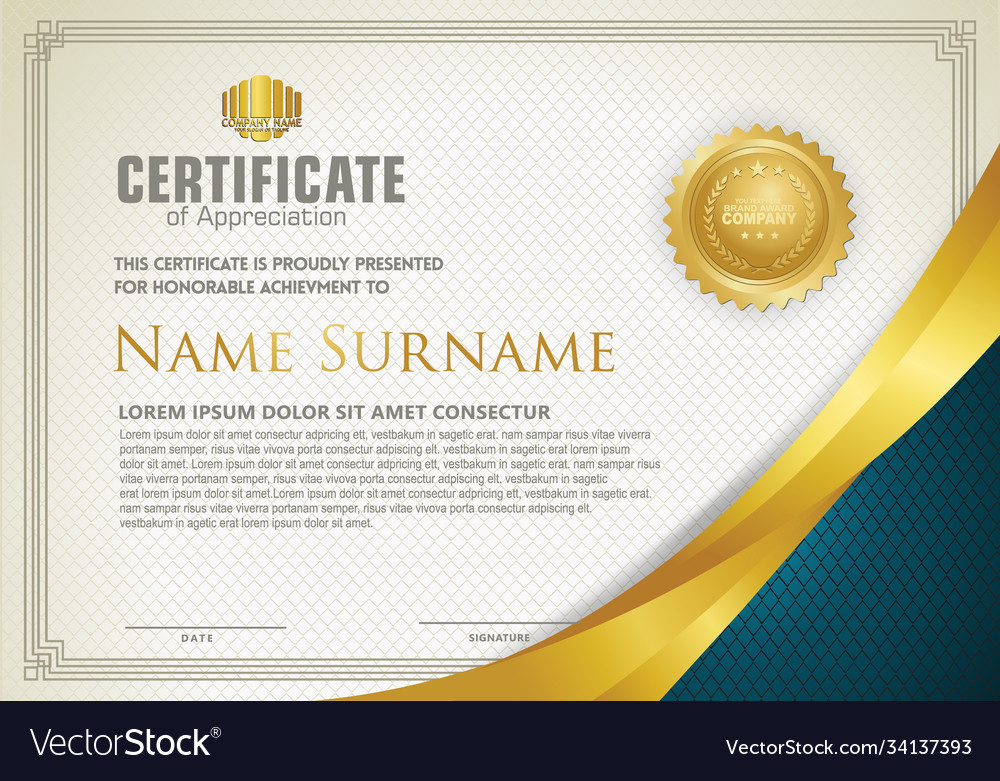 Luxury horizontal certificate template Royalty Free Vector