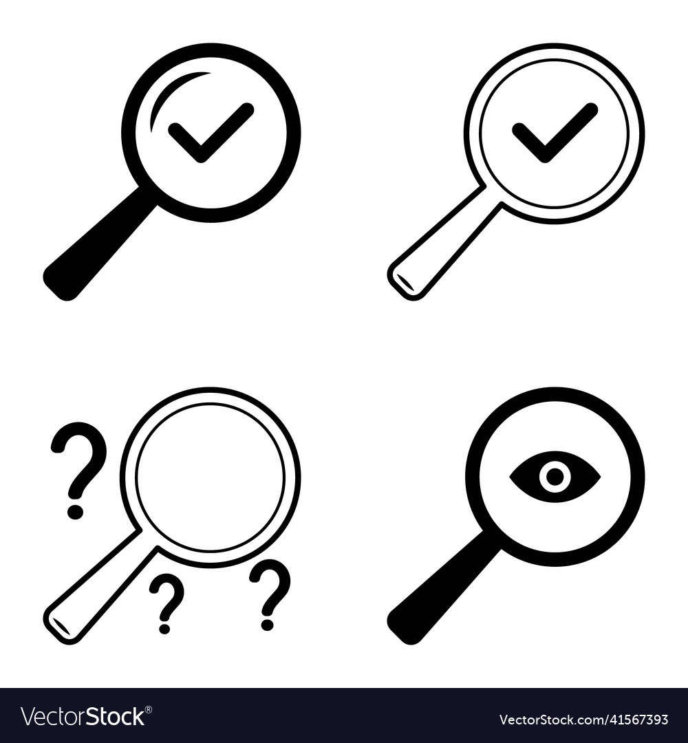 Magnifiers flat icon set isolated on white Vector Image