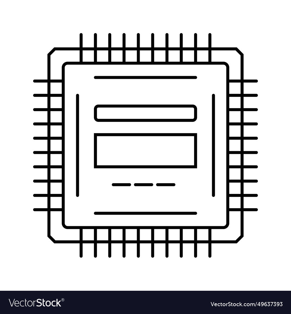 Microcontroller electronic component line icon vector image Microcontroller electronic component line icon