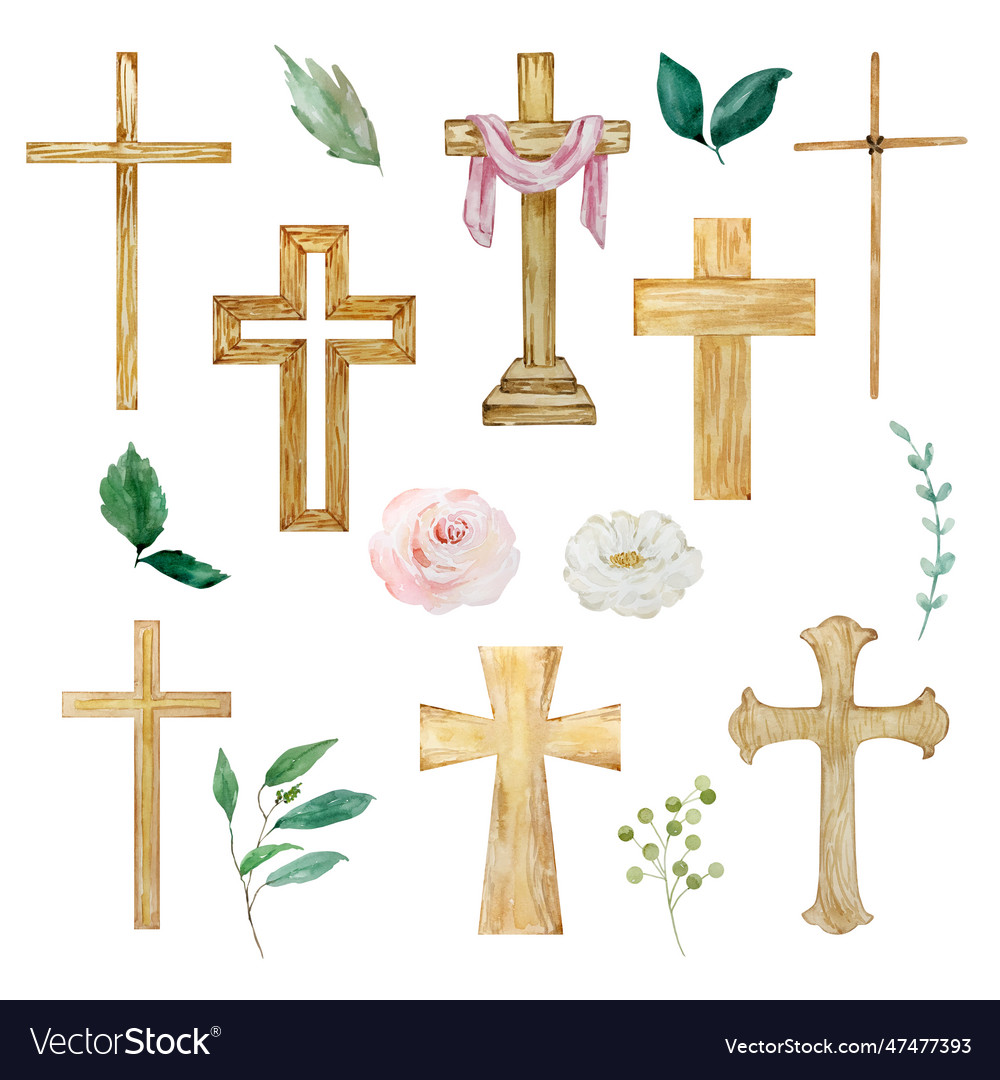 Watercolor crosses and floral easter religious Vector Image