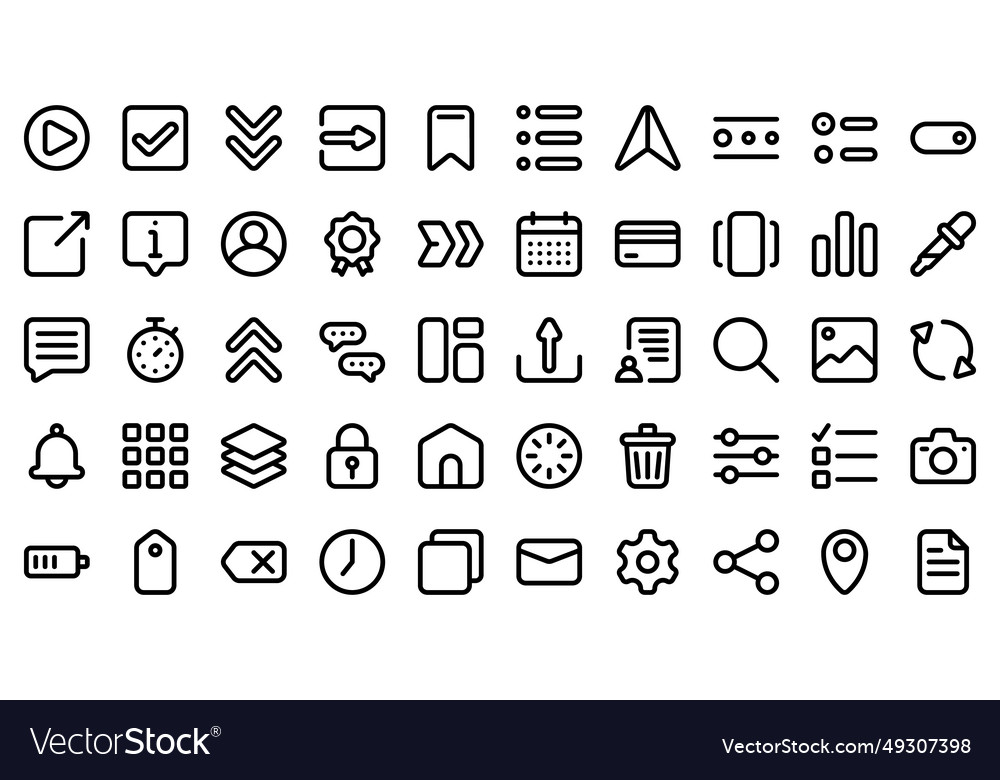 Basic user interface essential set line vector image Basic user interface essential set line