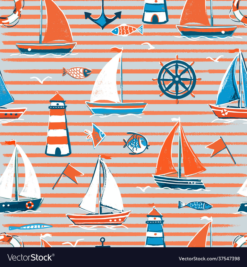 Seamless pattern on sea theme in orange Royalty Free Vector