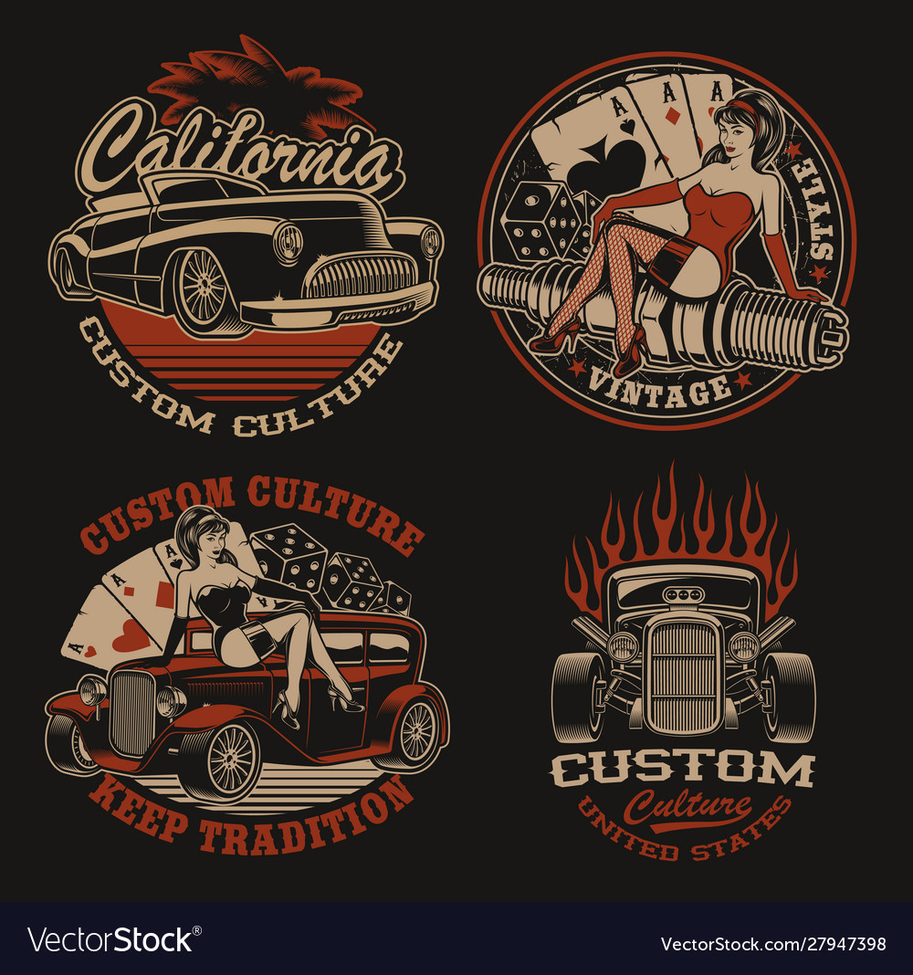 Set coloured logos for shirt designs vector image Set coloured logos for shirt designs