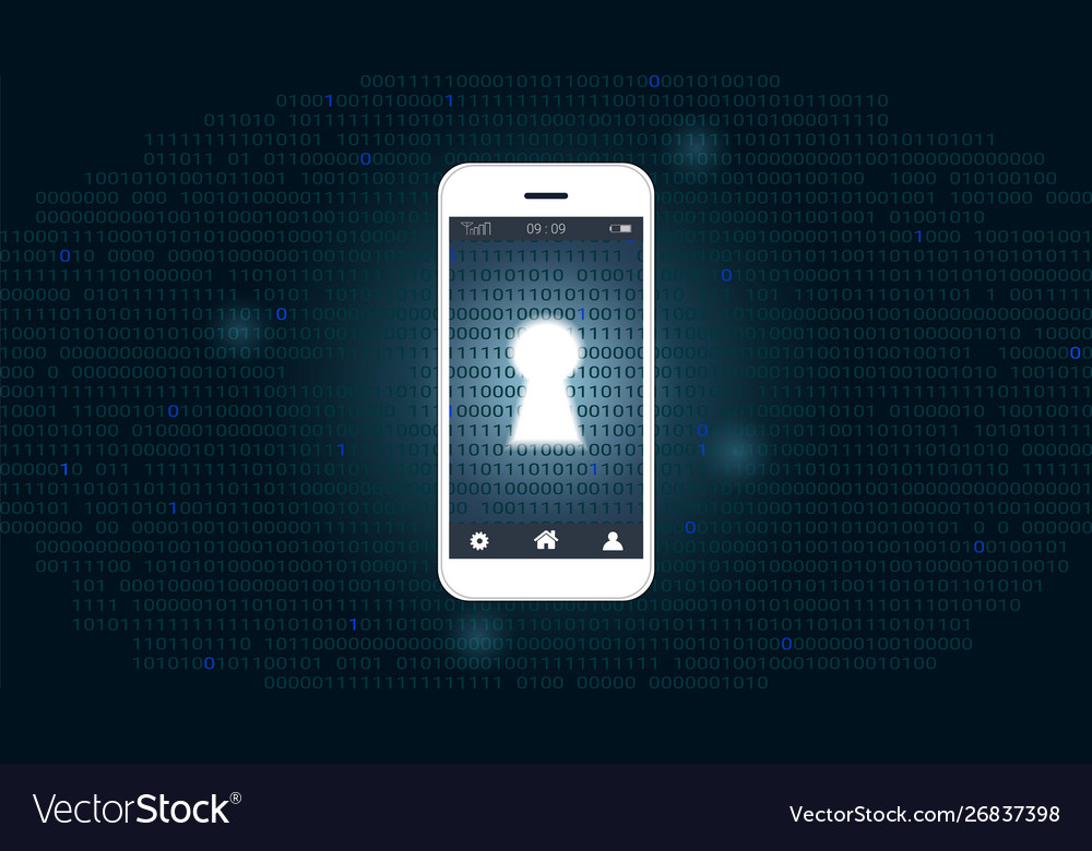 Smart phone screen with keyhole on binary code vector image Smart phone screen with keyhole on binary code
