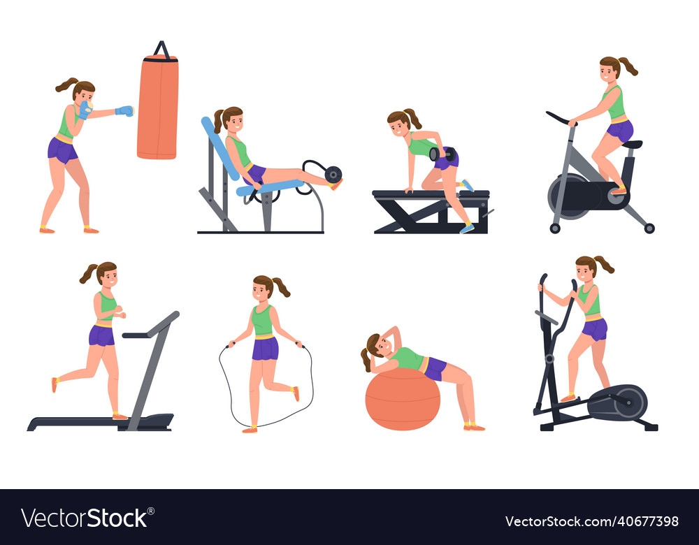 Woman at sport gym athletic girl works Royalty Free Vector