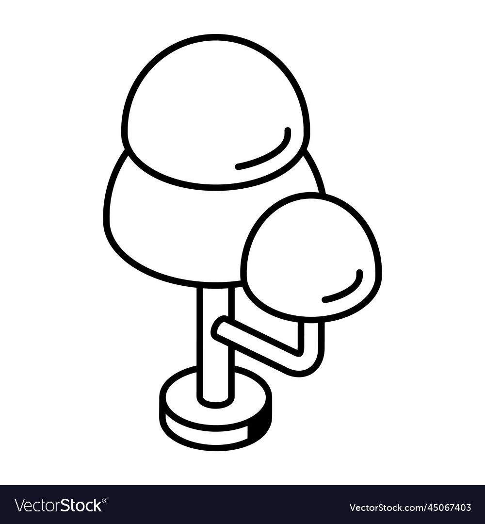 A linear isometric icon of round tree