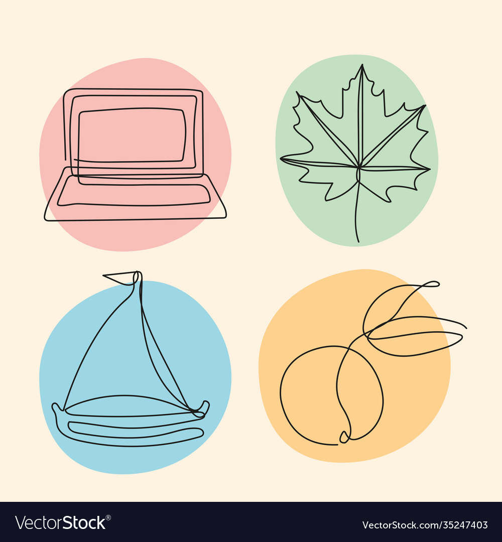 Bundle four elements one line style icons Vector Image Bundle four elements one line style icons