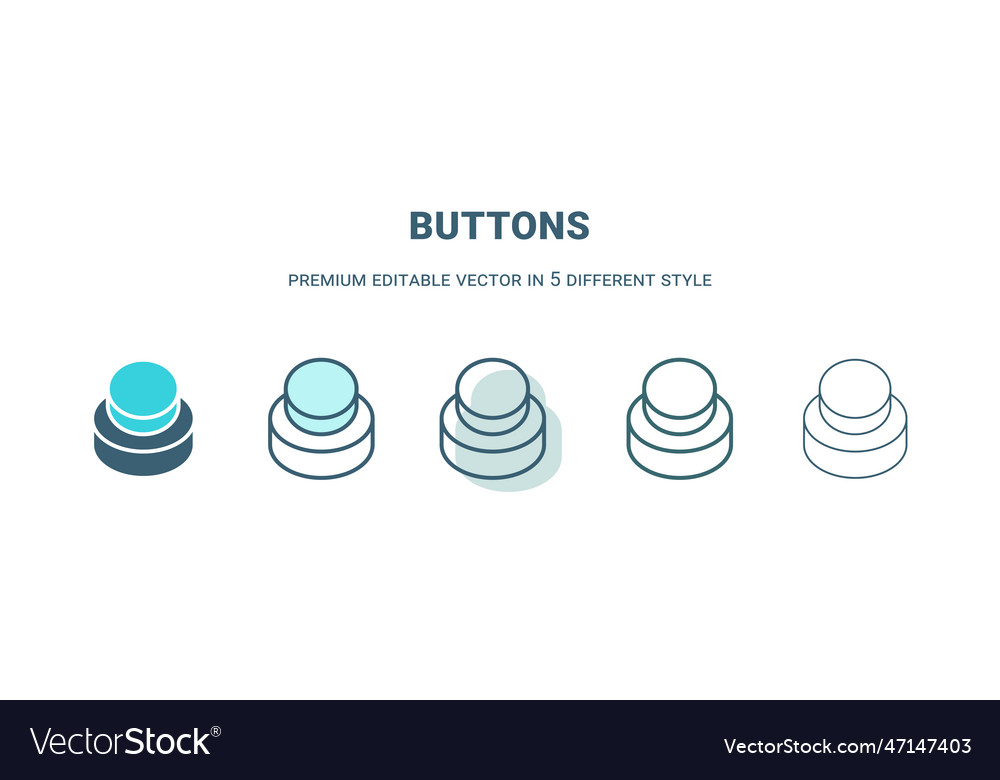 Buttons icon in 5 different style outline filled
