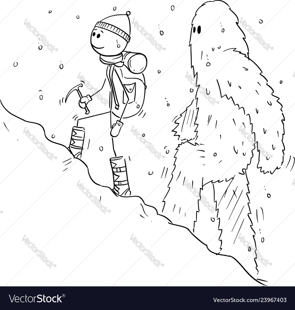 Cartoon drawing of mountaineer or alpinist