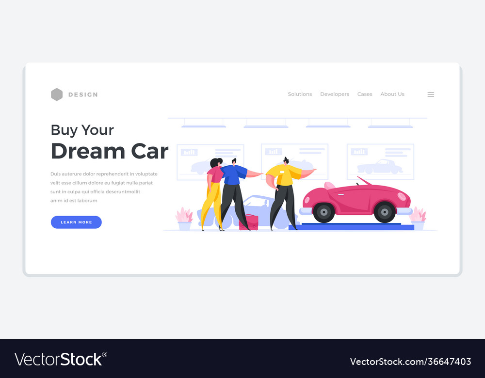 Dream car purchase home page template male vector image Dream car purchase home page template male