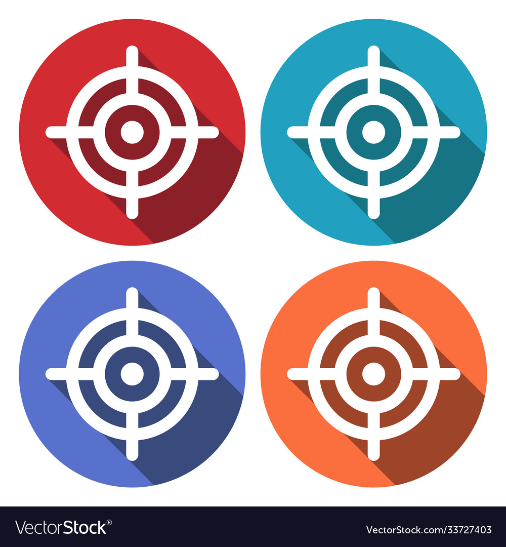 Flat white target web icon with long drop shadow