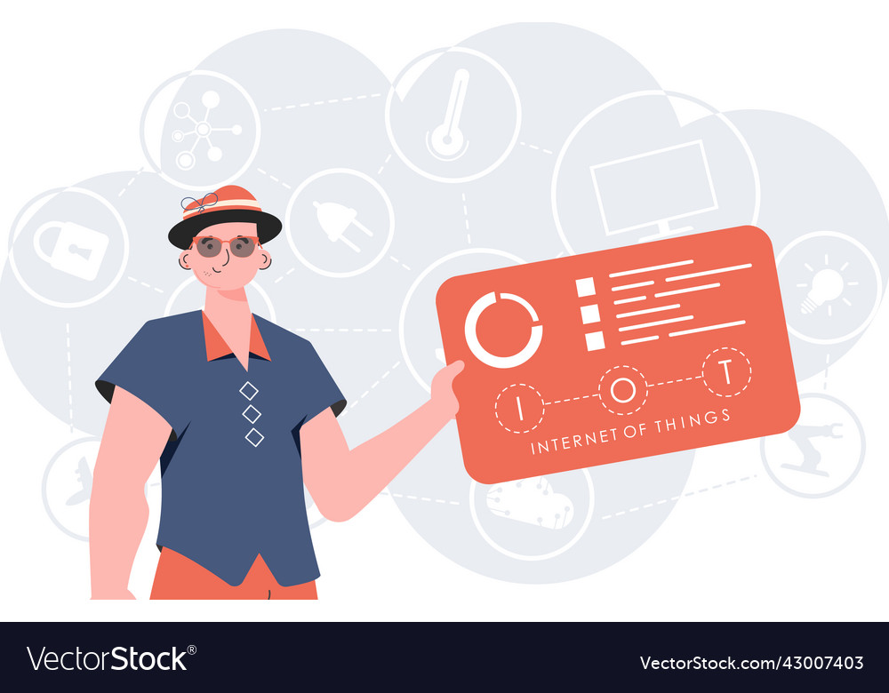 Internet of things and automation concept a man