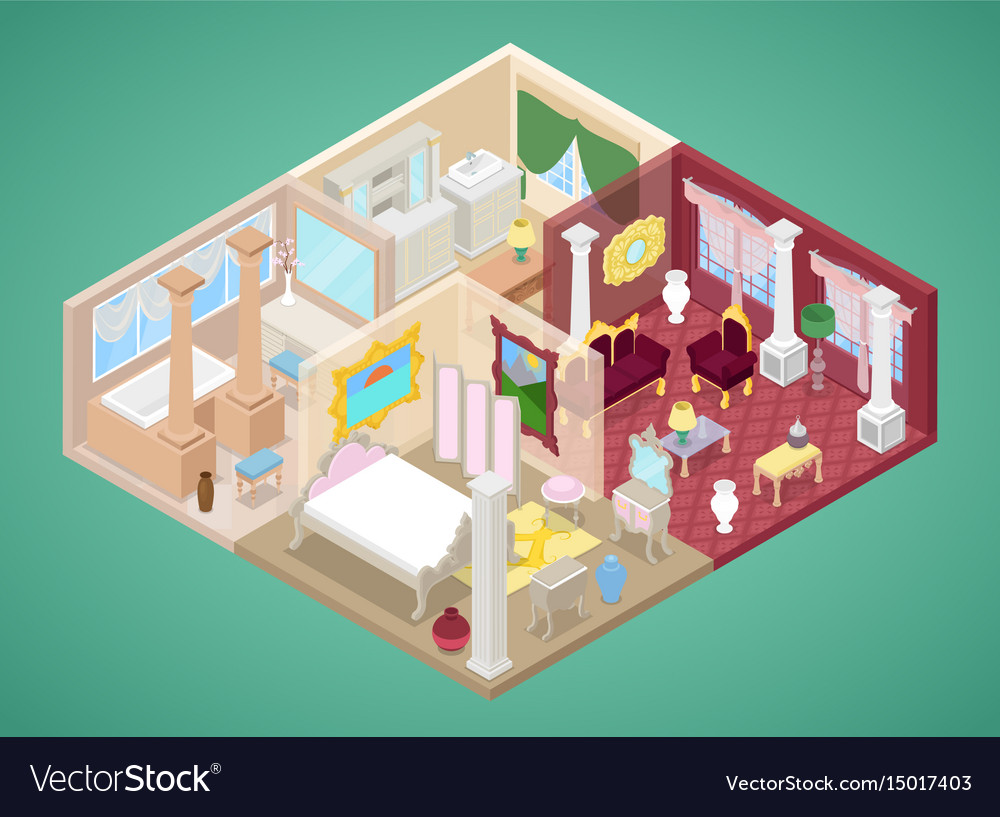 Isometrische Wohnung im klassischen Stil