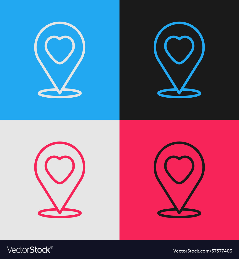 Pop Art Line Mappointer mit Herz-Ikone isoliert vector image Pop Art Line Mappointer mit Herz-Ikone isoliert