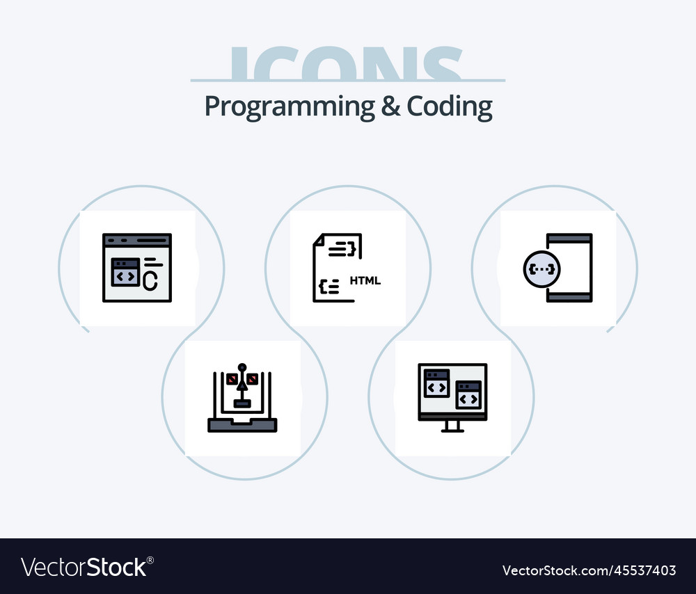 Programmier- und Kodierungslinie gefüllte Iconpack 5
