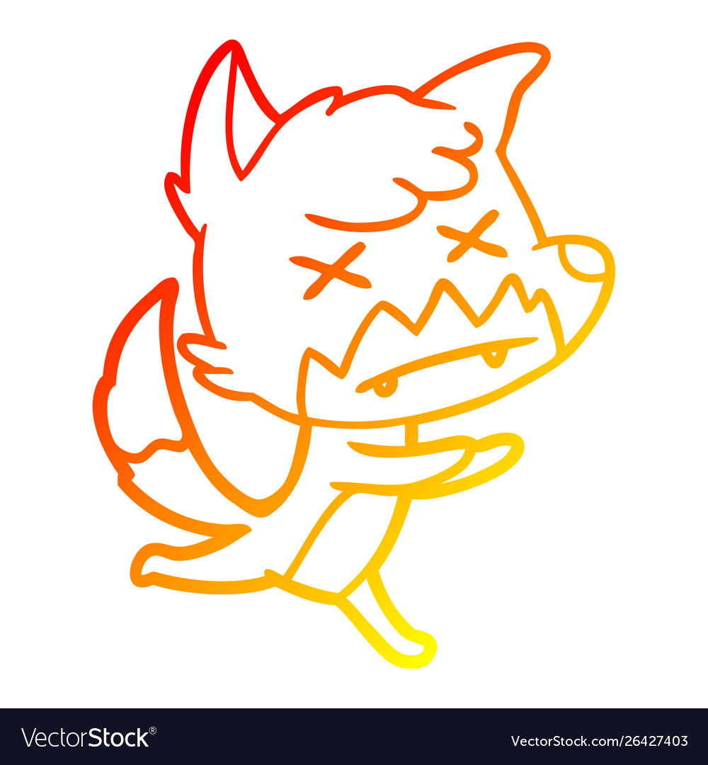 Warm gradient line drawing cartoon dead fox