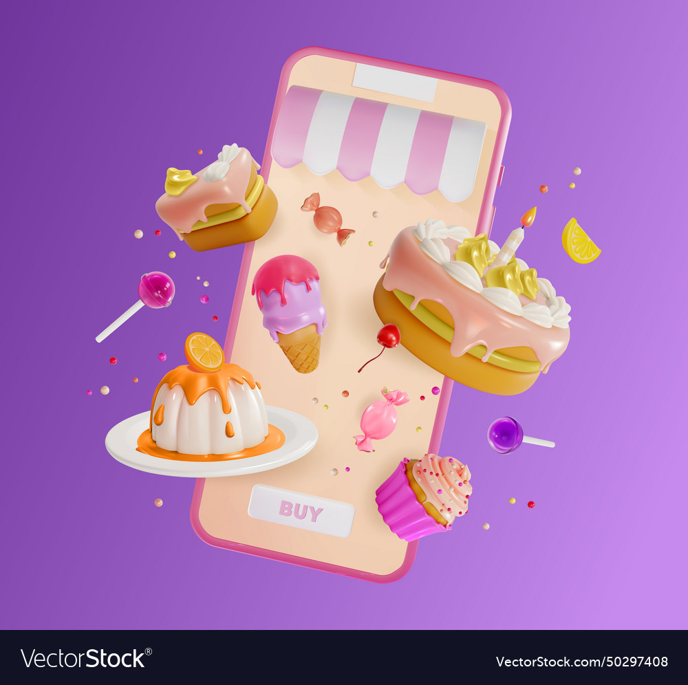 3d sweet store order online concept background vector image 3d sweet store order online concept background