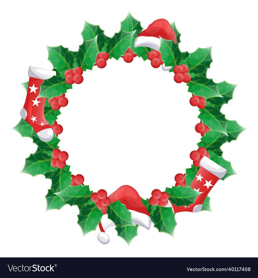 Christmas wreath with holly leaves decorated