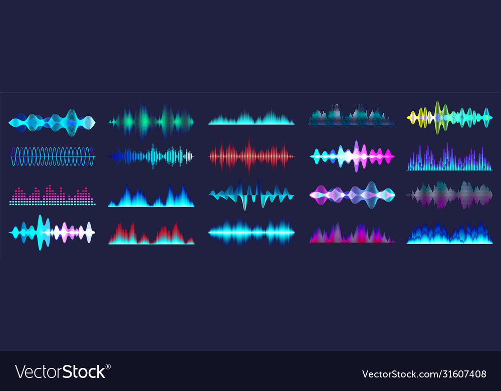 Colored sound waves collection analog and digital Vector Image