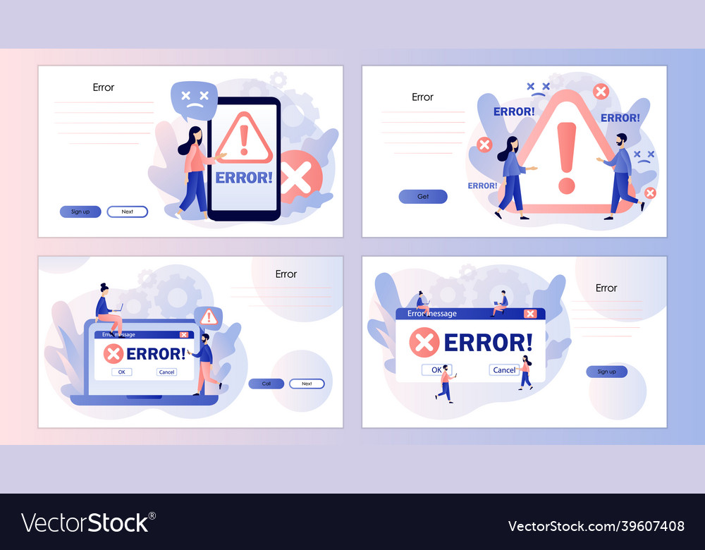Error message tiny people examining operating vector image Error message tiny people examining operating