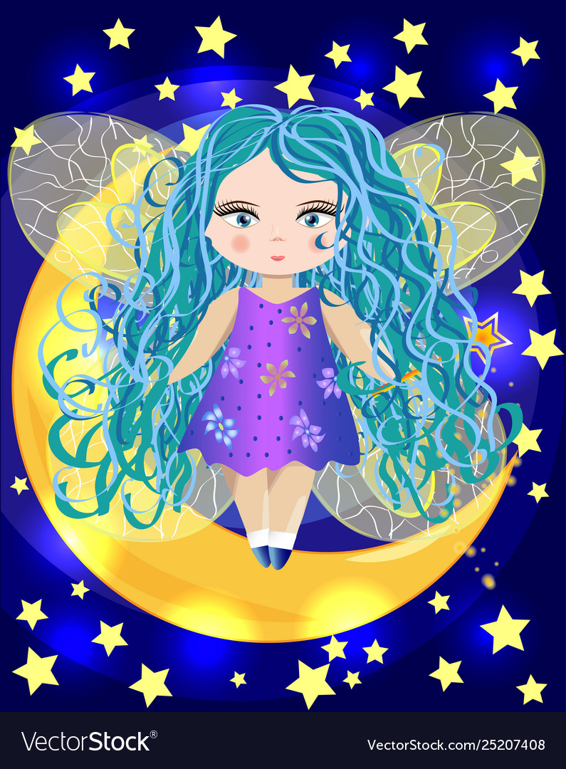 Fairy sitting on a moon Royalty Free Vector Image