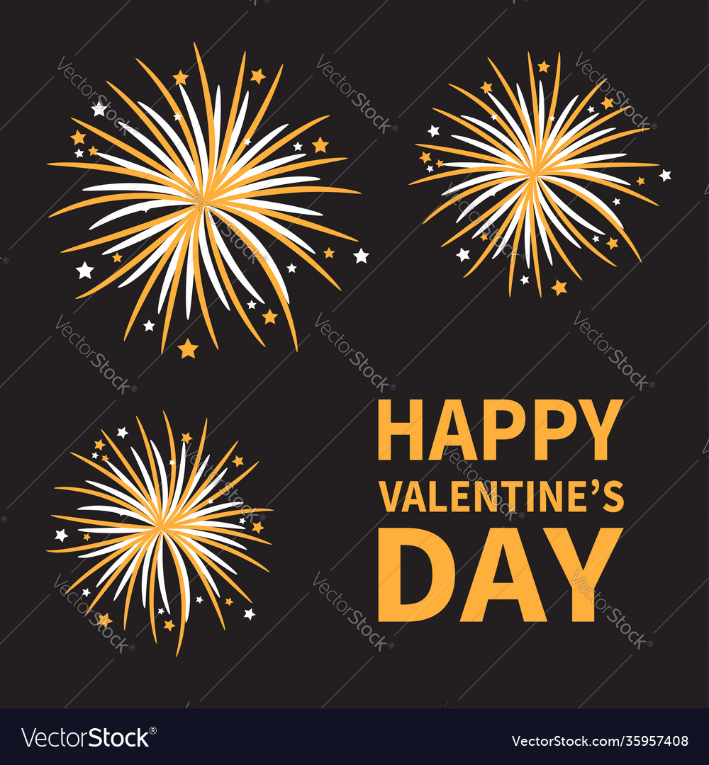 Happy valentines day fireworks star sparkle set vector image Happy valentines day fireworks star sparkle set
