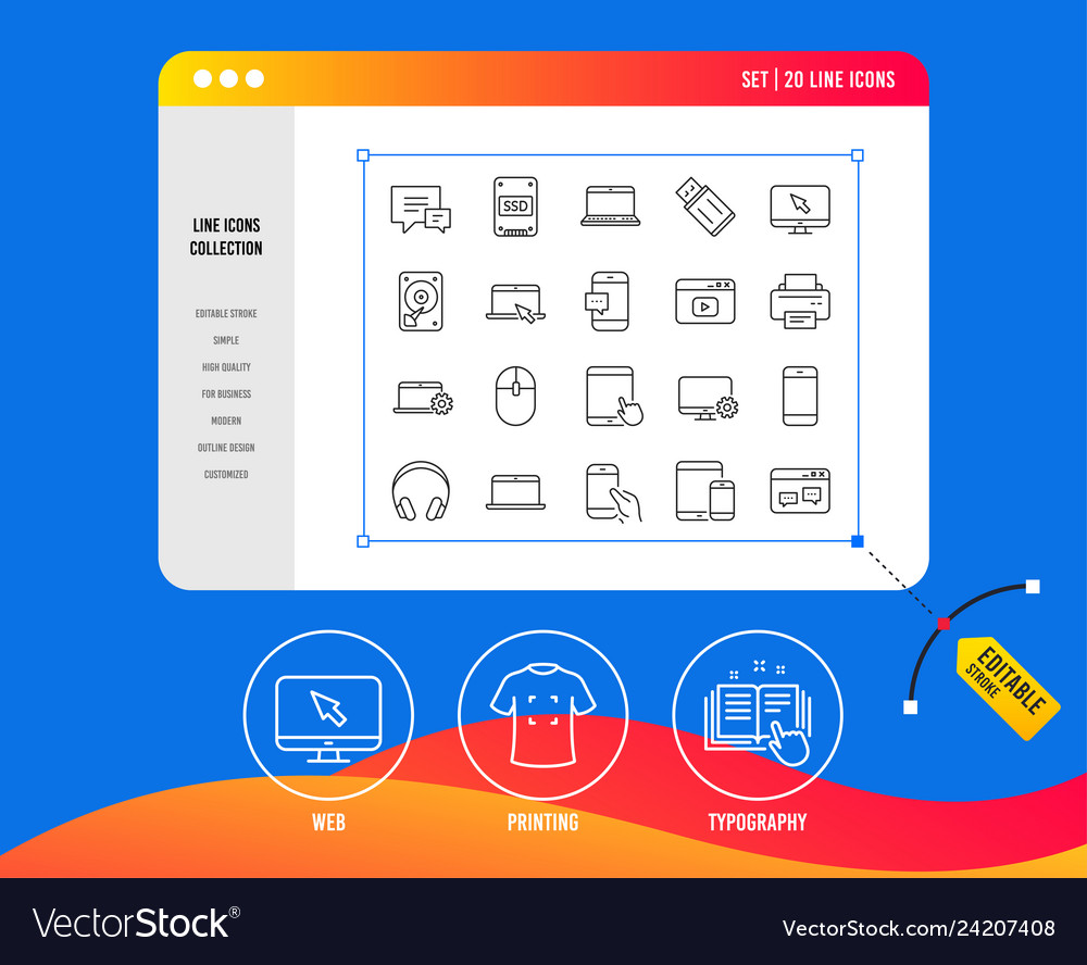 Mobile devices line icons set laptop tablet pc