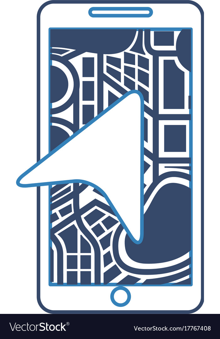 Mobile phone with arrow navigation map city
