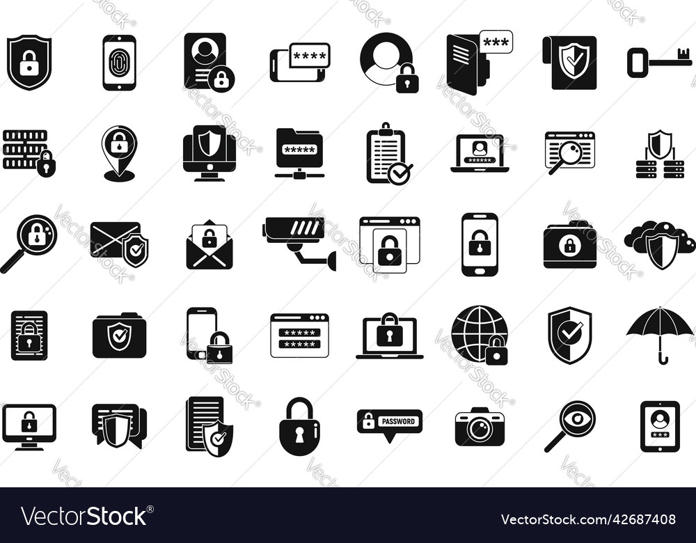 Privacy icons set simple eye fingerprint Vector Image