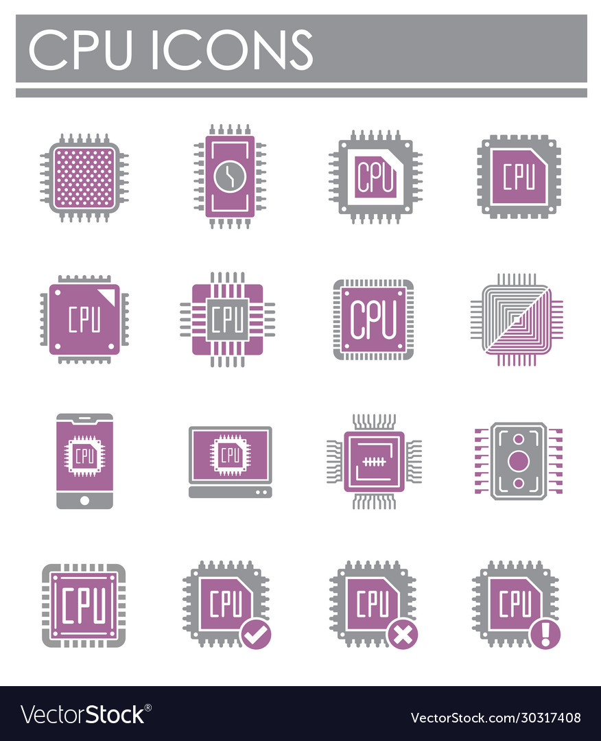Processor chip related icons set on background vector image Processor chip related icons set on background