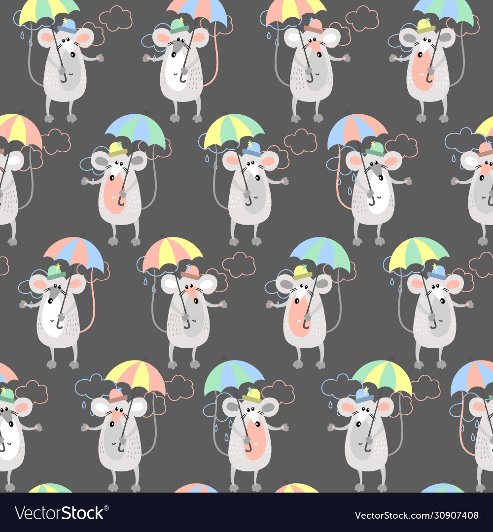Seamless pattern with mice and umbrellas