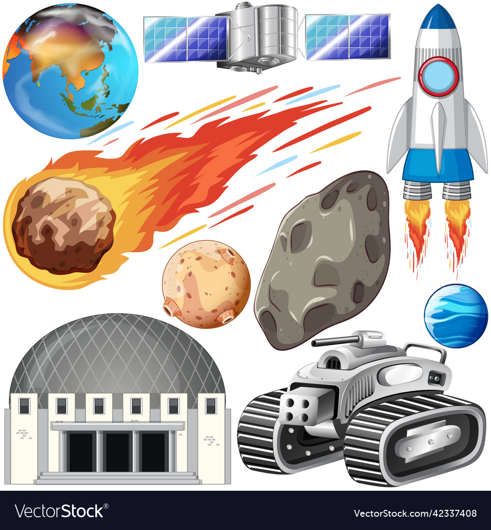 Set of space objects on white background vector image Set of space objects on white background