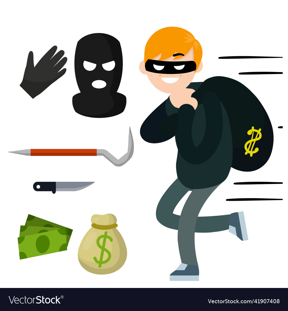 Thief with knife robber in black cloth Royalty Free Vector