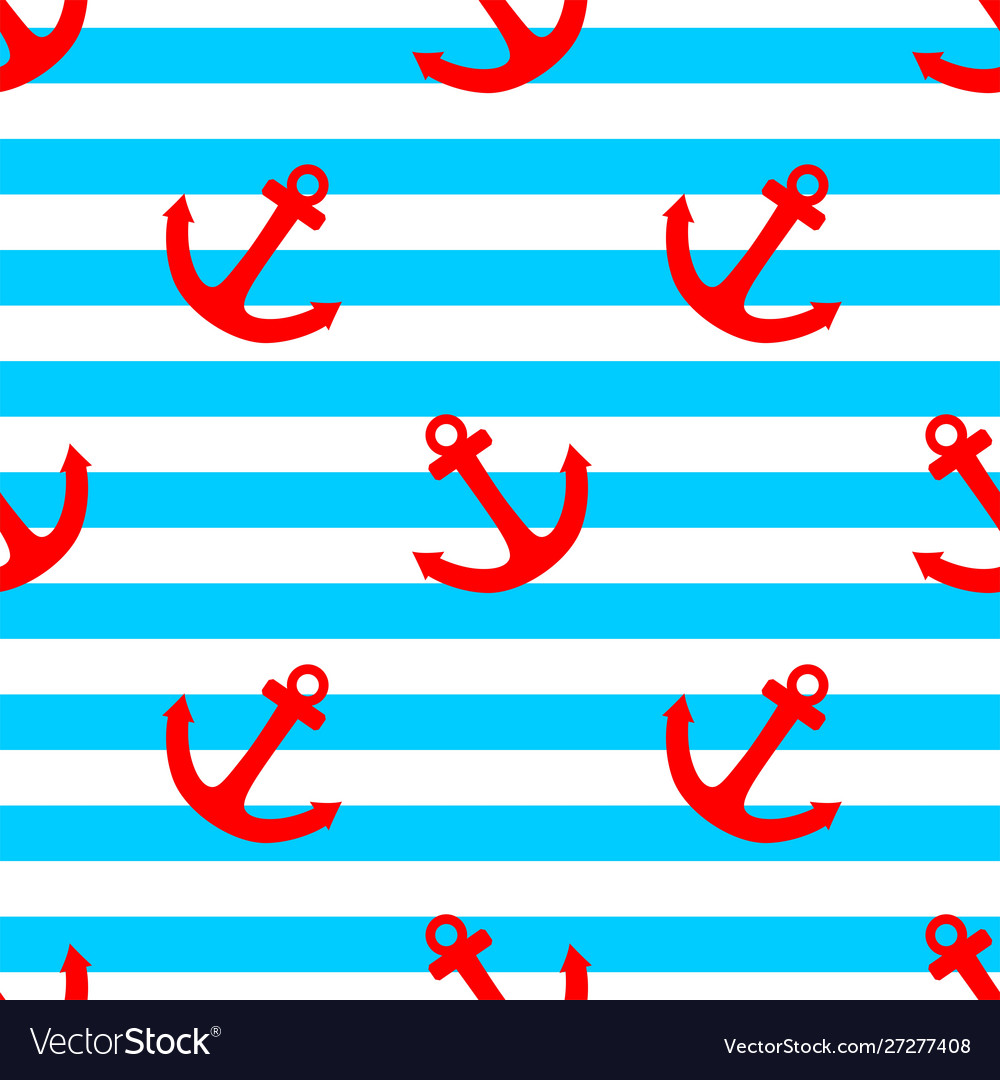 Tile sailor pattern with a red anchor on stripes Vector Image