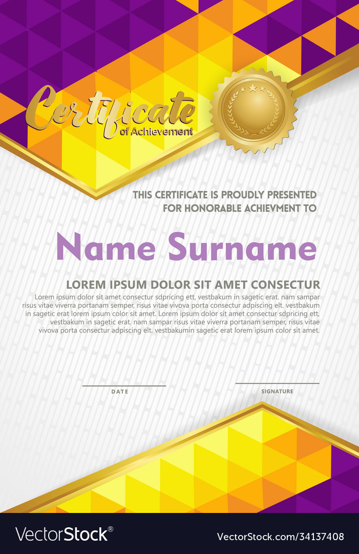 Vertical certificate template with triangle Vector Image Vertical certificate template with triangle