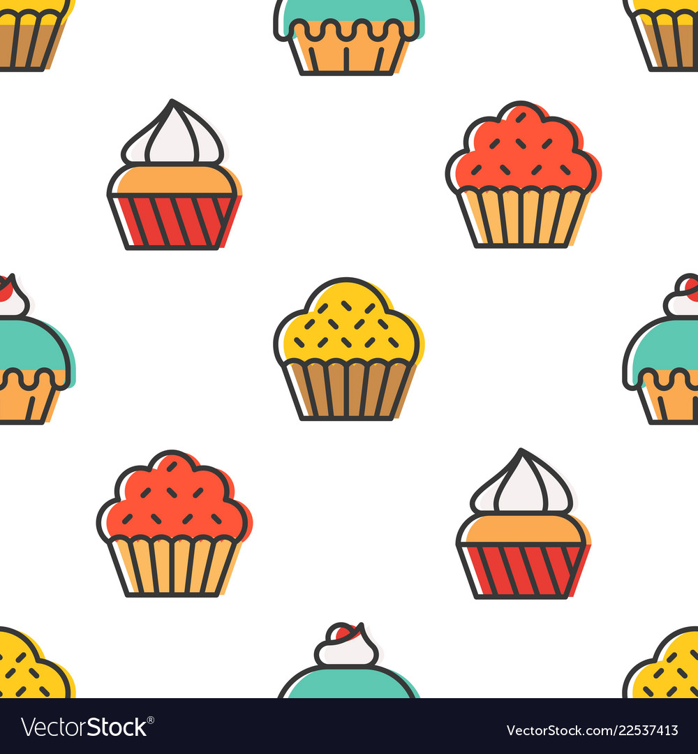 Colorful Cute Cupcake Seamless Pattern Royalty Free Vector