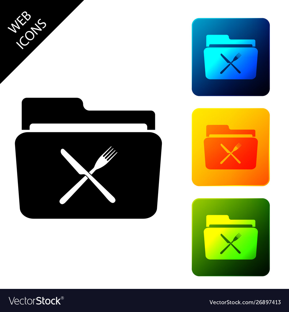 Crossed fork and knife over folder icon isolated vector image Crossed fork and knife over folder icon isolated