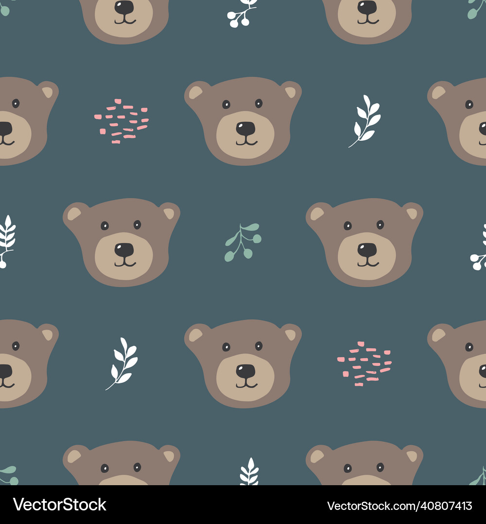 Cute bear seamless pattern cartoon animals Vector Image
