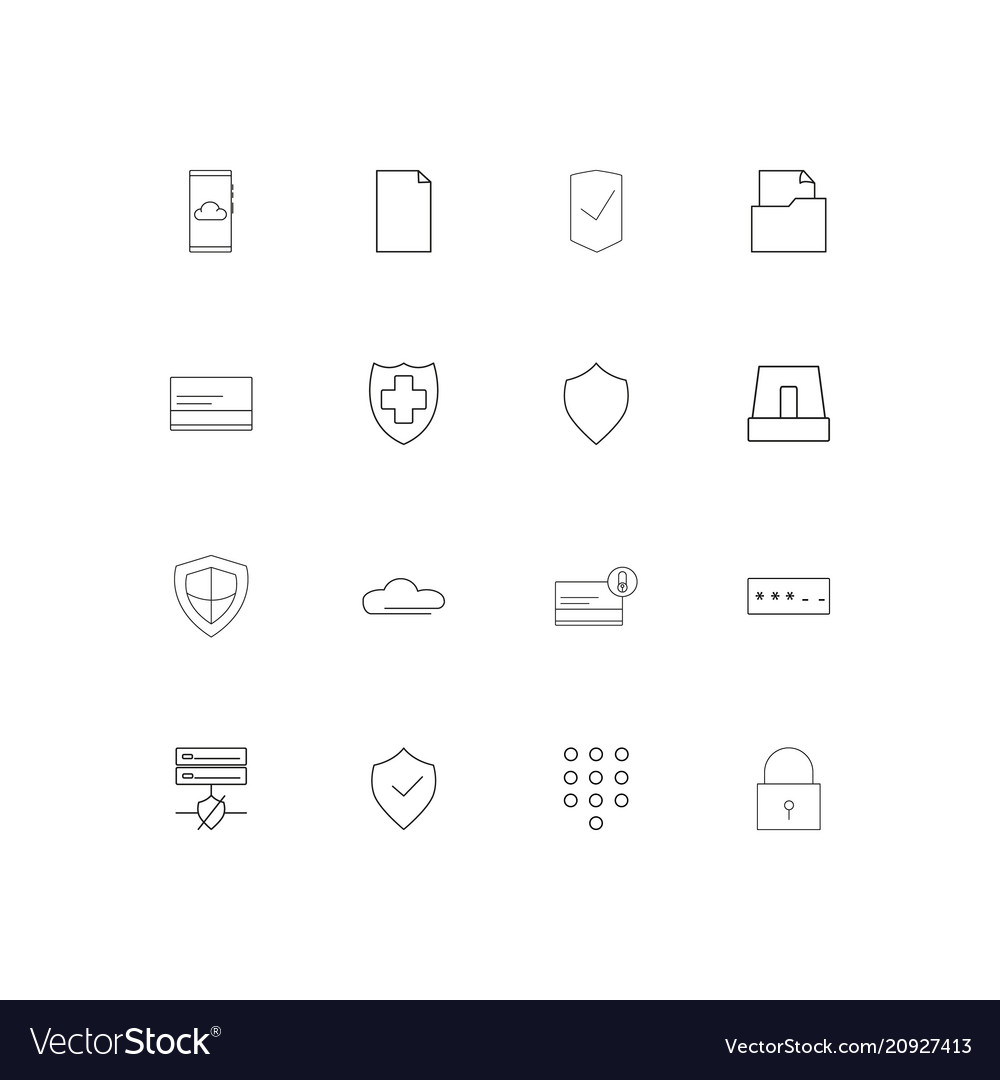 Cyber security linear thin icons set outlined