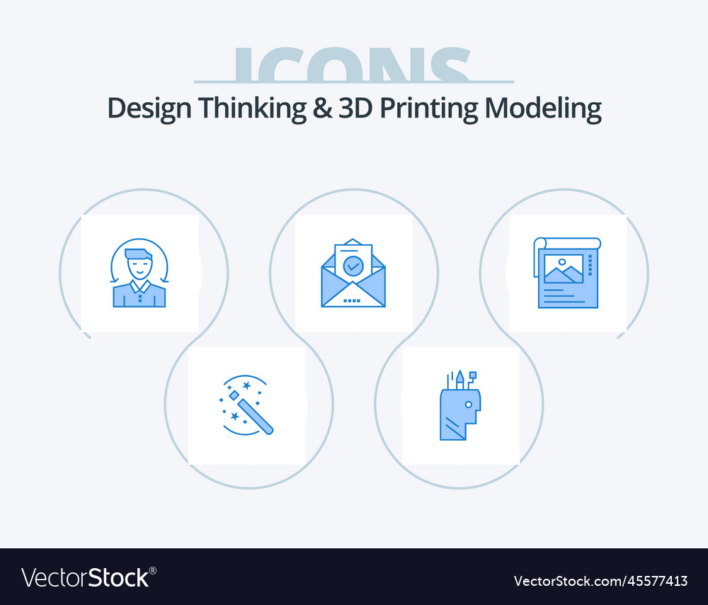 Design thinking and d printing modeling blue icon