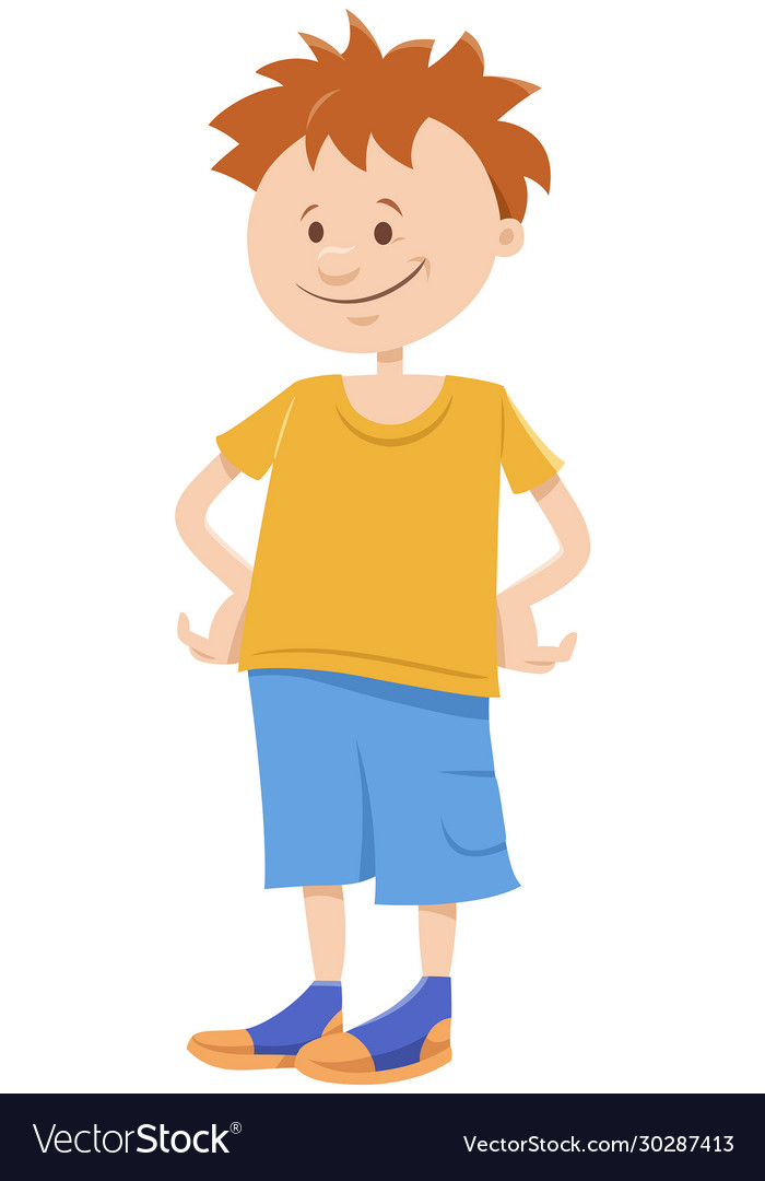 Funny kid boy cartoon comic character Royalty Free Vector