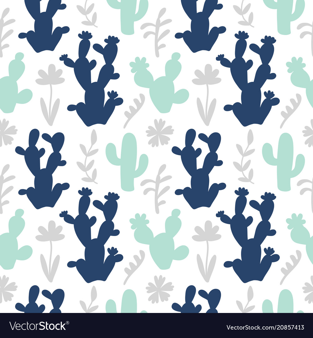 Hand drawn floral mexican cacti seamless pattern