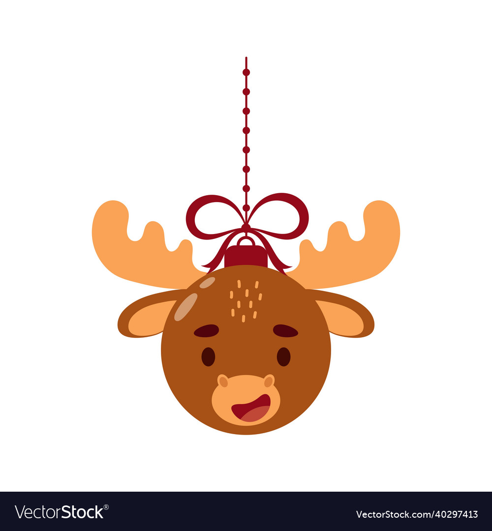 Merry christmas and new year ball with cute moose Vector Image